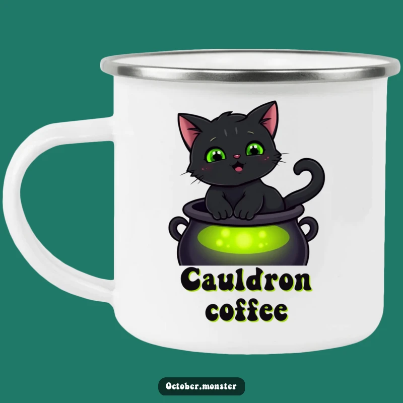 Funny Black Cat Enamel Camping Mug - Magical Outdoor Gift