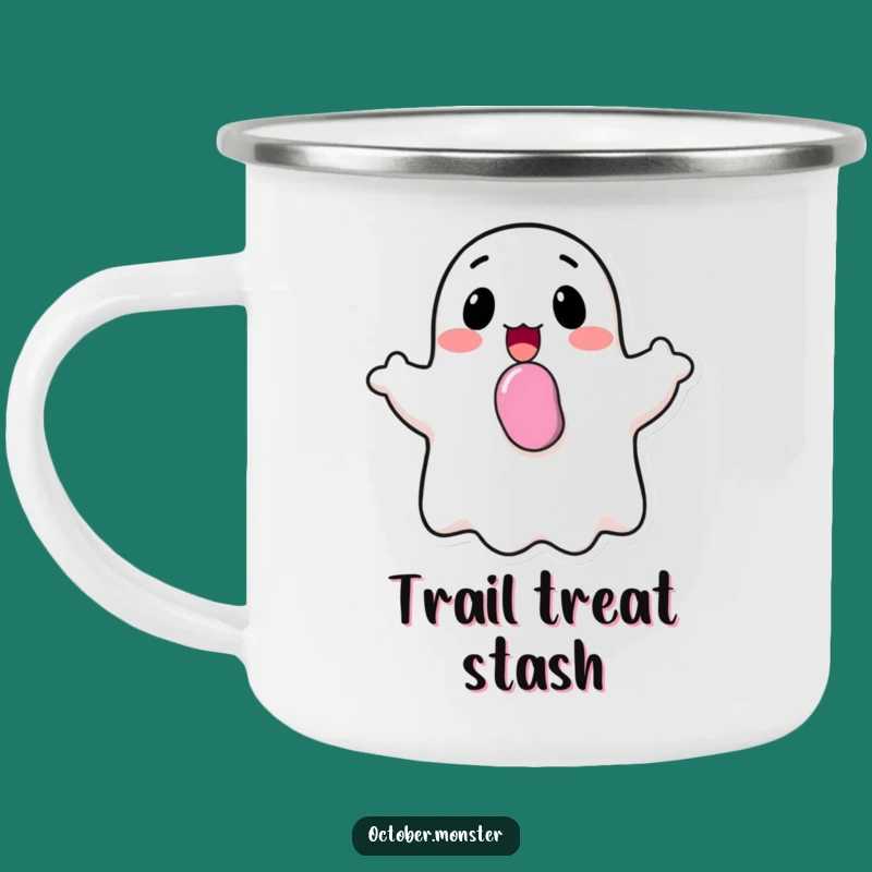 Funny Ghost Enamel Camping Mug - Cheerful Candy Outdoor Gift