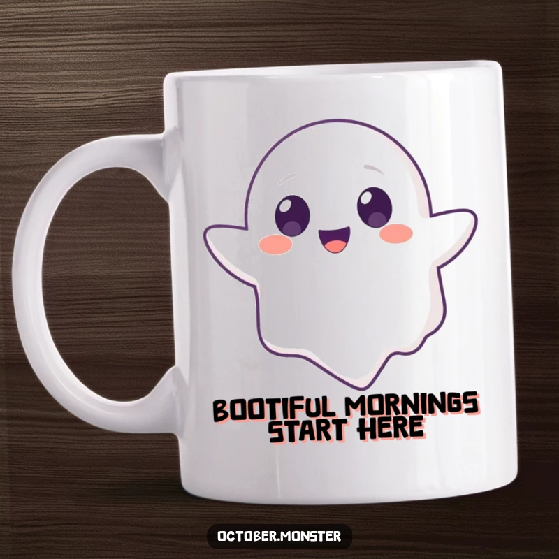 Funny Ghost Animal Mug featuring a cute, round-eyed character happily floating, radiating pure joy and playful spirit.
