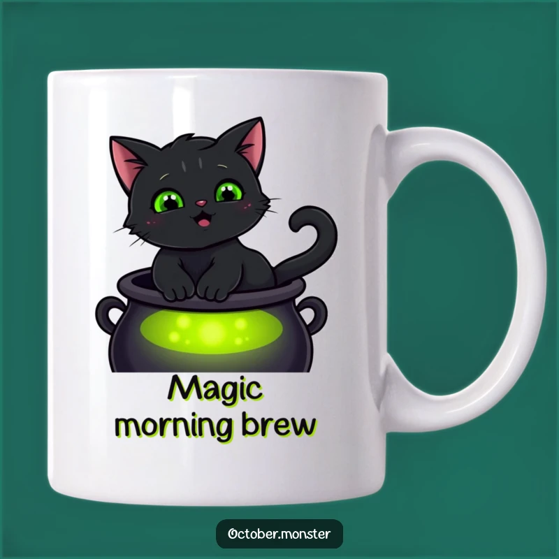 Funny Black Cat Cauldron Mug - Magical Glowing Eyes Gift