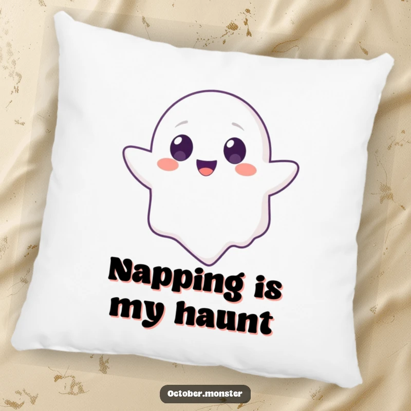 Funny Ghost Animal Pillow featuring a cute, round-eyed ghost character floating playfully, a soft and humorous decorative accent.