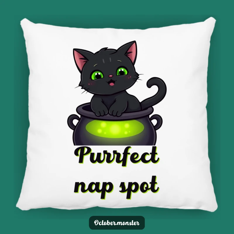 Cozy Funny Cat Cauldron Pillow - Magical Glowing Eyes Comfort Gift
