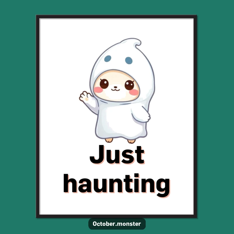 Funny Ghost Animal Digital Art: Waving Spooky Pal Print, Instant Download Funny Gift!