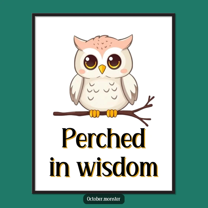 Funny Owl Digital Art Print - Wise Glowing Eyes Halloween Gift