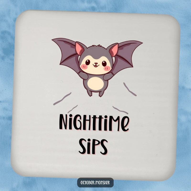 Funny bat animal drink coaster showing a creature in bat costume soaring, protecting tables with a touch of whimsy.