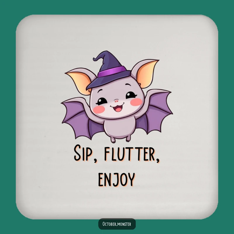 Protect Your Surfaces: Funny Bat Witch Hat Drink Coaster Set