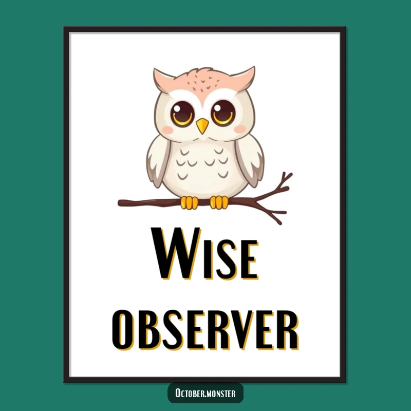 Funny Owl Cobweb Art Print - Wise Glowing Eyes Decor Gift