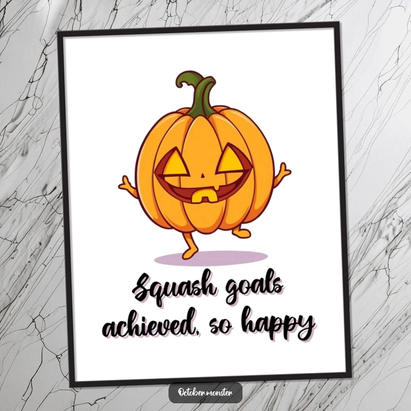 Funny Free Printable Wall Art: An enthusiastic pumpkin with carved eyes caught mid-hop, radiating Halloween cheer for your home.