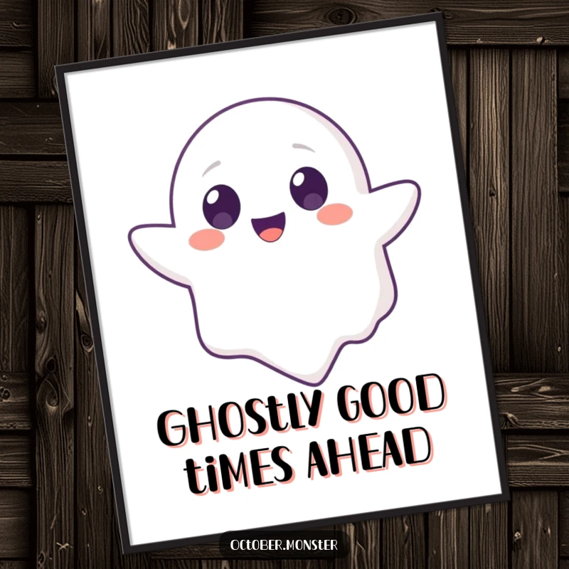 Funny free printable wall art featuring a cute ghost animal floating with round, joyful eyes, adding whimsical charm to any decor.