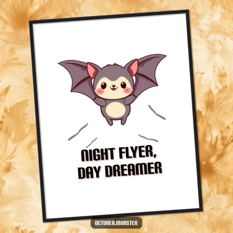 Funny Free Printable Wall Art: A friendly animal dressed as a bat soaring gracefully, adding a touch of whimsical adventure.