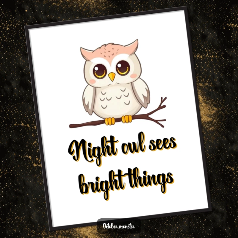 Funny Free Printable Wall Art: A wise, chirping owl with glowing eyes perched on a delicate cobweb, perfect for Halloween.