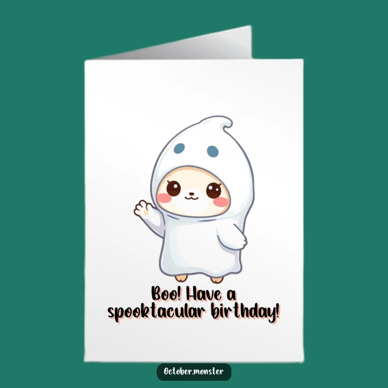 Free Printable Birthday Card: Cute Ghost Animal Waving Funny Downloadable Gift
