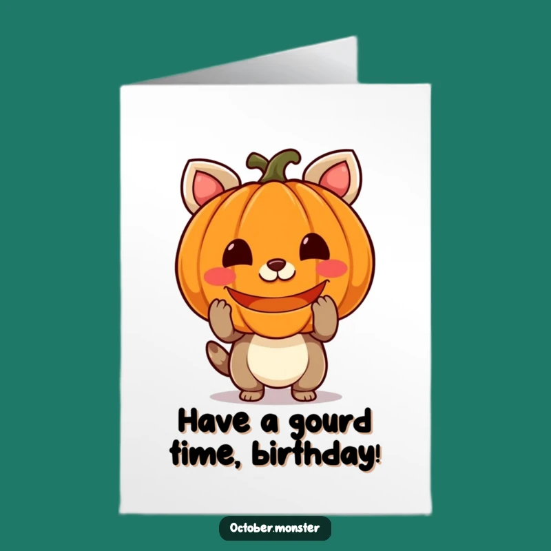 Free Printable Birthday Card: Cheerful Pumpkin Animal, Funny Downloadable Gift
