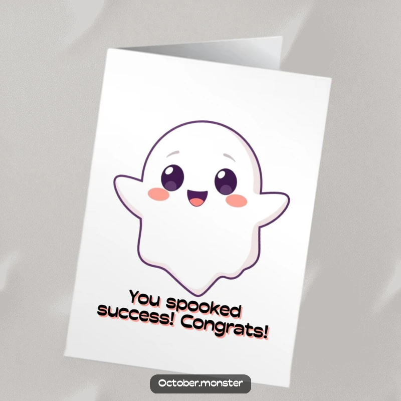 Funny free printable congratulations card featuring a cute ghost animal floating with round, joyful eyes, ideal for any celebration.