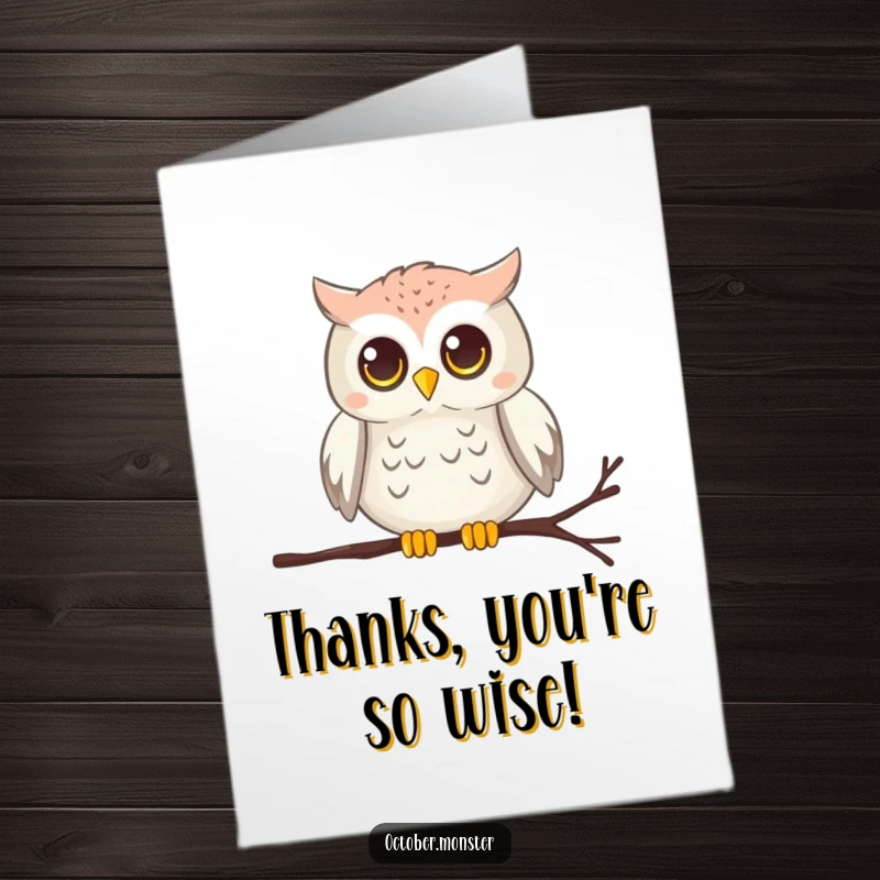 Funny Free Printable Thank You Card: A chirping owl on a cobweb, glowing eyes sending wise thanks your way.