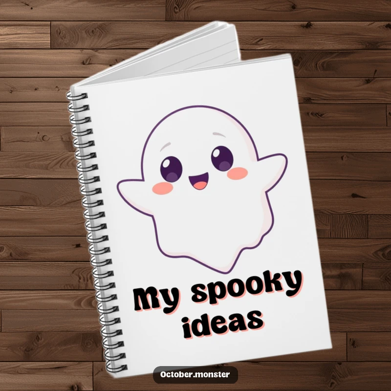 Funny Ghost Animal Notebook featuring a cute, round-eyed ghost character floating, designed to inspire creativity and add humor to note-taking.