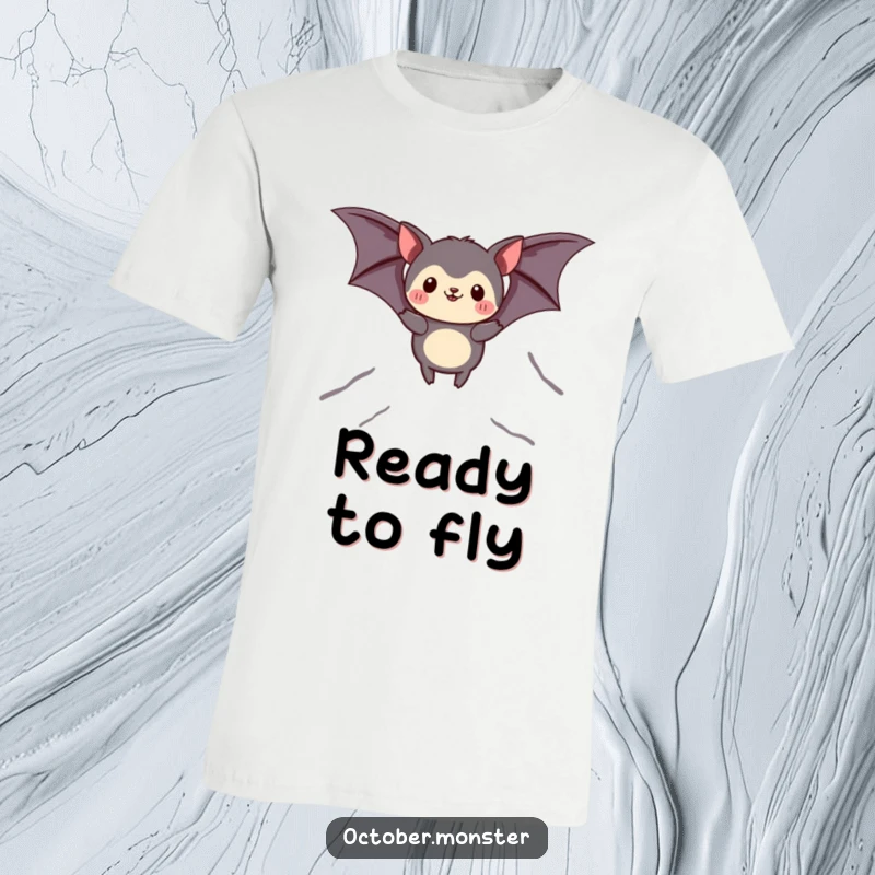 Funny bat animal t-shirt featuring an adorable creature in bat costume soaring gracefully through the sky, celebrating flight.