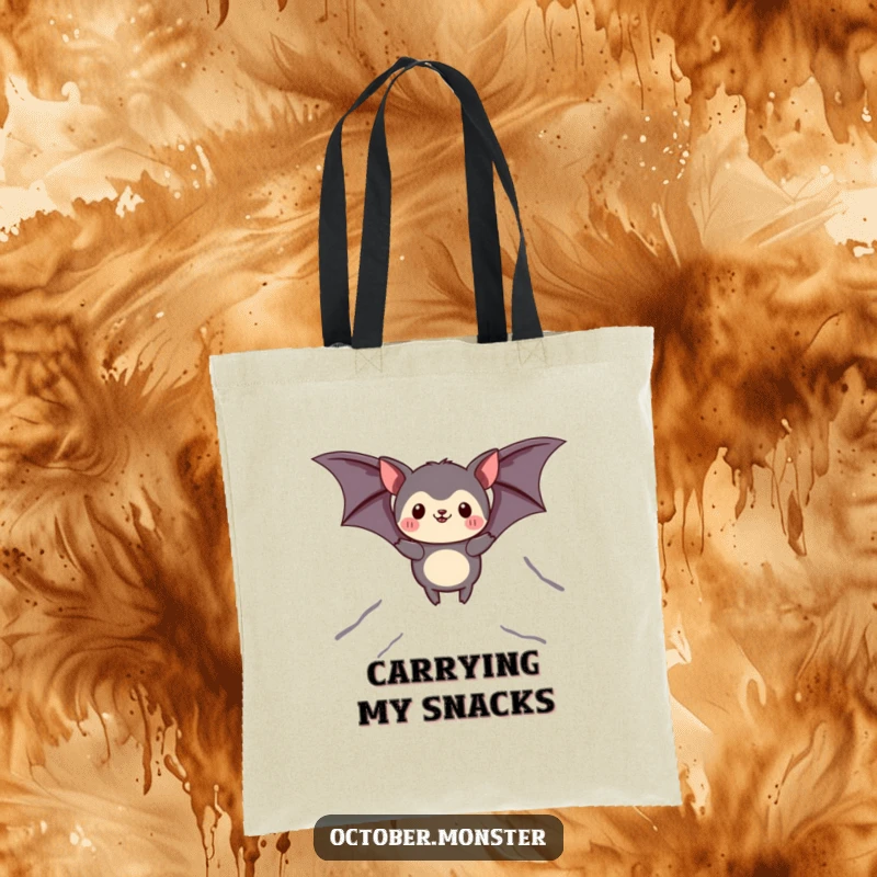 Funny bat animal tote bag depicting a friendly creature in bat costume soaring joyfully, perfect for carrying essentials.